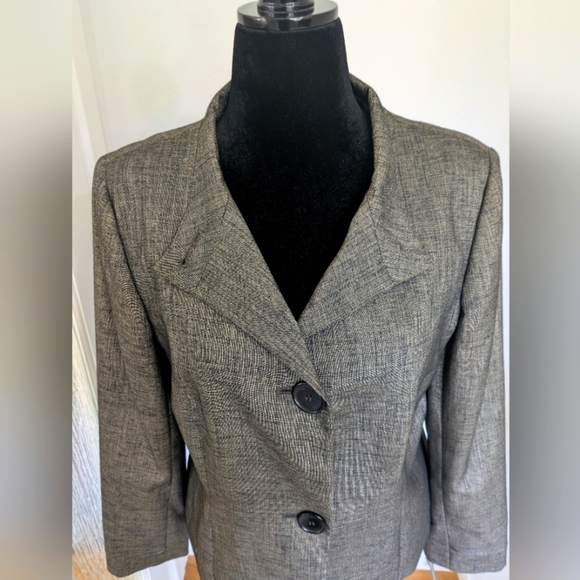 Anne Klein Women’s Short Jacket Suit Coat Brown Black Stretch Shimmer Size 14 - Picture 3 of 16